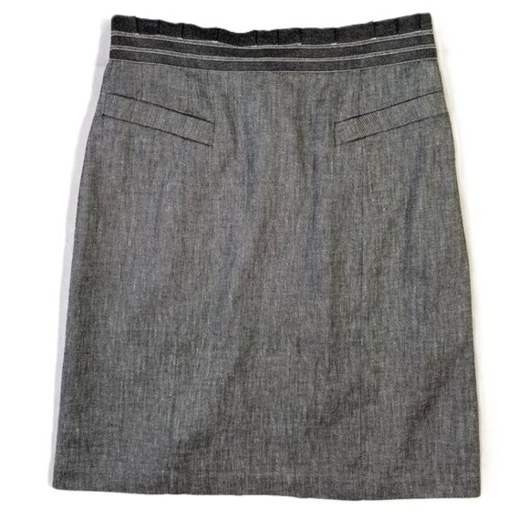 Nanette Lepore Linen Blend Pencil Skirt Gray Knee Length Ruffle Waist Size 8 - Picture 1 of 16